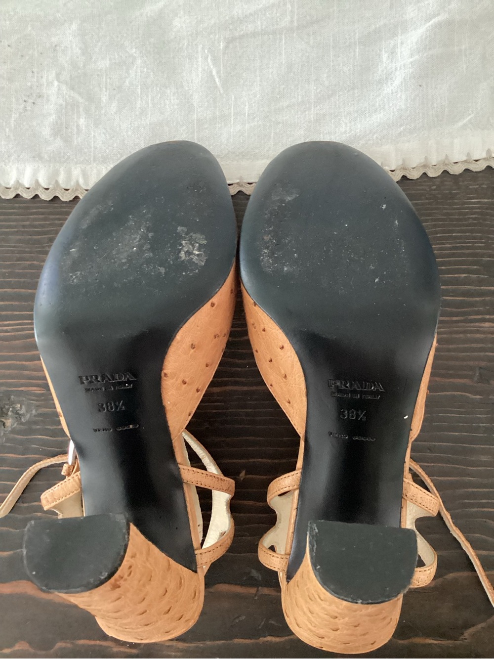 Prada Tan Ostrich Leather Slingback Heels - Picture 5 of 5